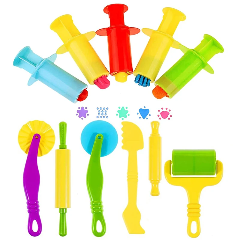 Clay and Dough Modelling Tools Kit Rollers Molds Cutters Plastic Assorted Designs Play Dough Extruders Toy Set