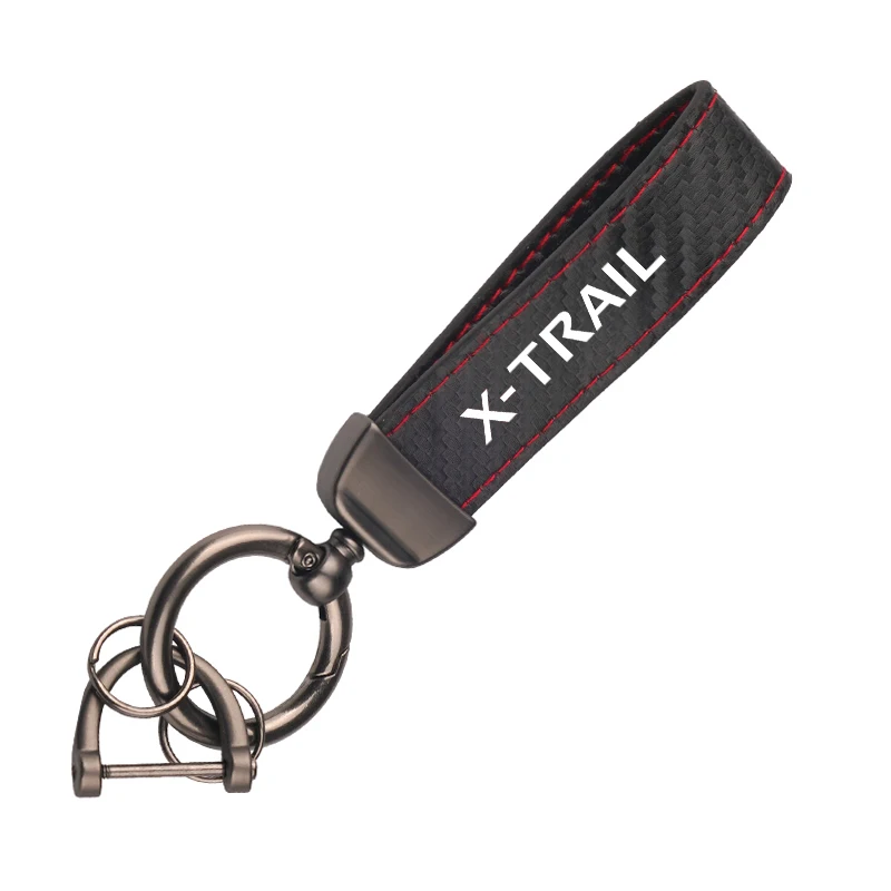 가죽 탄소 섬유 자동차 링 키체인 트링킷, 아연 합금 키링, 닛산 Xtrail X-TRAIL 키 로프, 360 도 회전