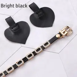 PU Leather Anti - Skid Shoe Straps - Solid Color Heel Holder and Decorative Accessory (Bright black)