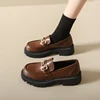 Chunky Loafers Women Genuine Cow Leather Platform Shoes Round Toe Metal Chain Slip on Ladies Flats Handmade 2023 4
