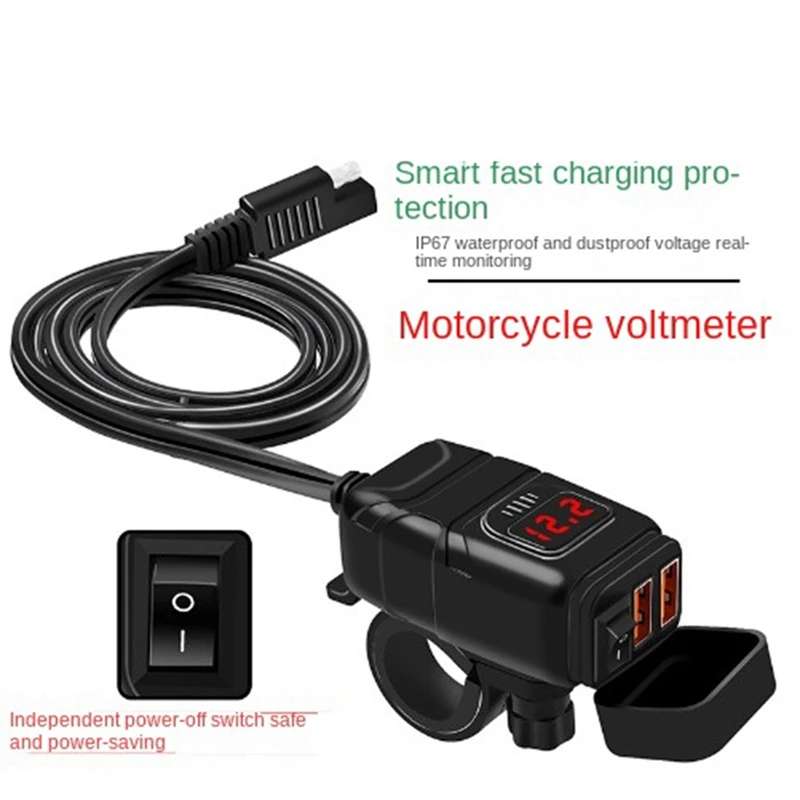 

QC3.0 Motorcycle Socket Waterproof Dual USB Fast Charge Charger Digital Display Voltmeter Motorcycle Accessories