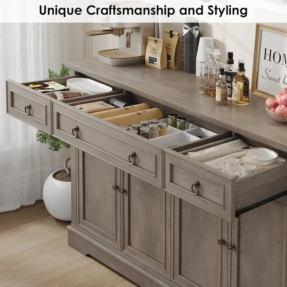 Buffet Cabinet with Storage, 55.1" Large Sideboard Buffet Cabinet, White Kitchen Cabinet with 3 Drawers and 4 Doors