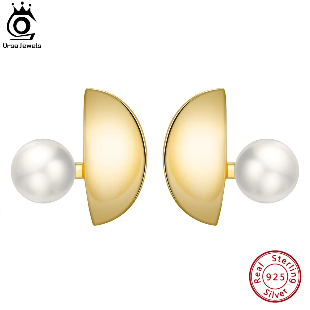 

ORSA JEWELS Simple 14K Gold Cultured Freshwater Pearl Earrings for Women 925 Sterling Silver Pearl Ear Stud Party Jewelry GPE48