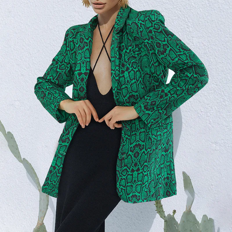 

PASSIONNÉ Snake Print Blazer Female Hit-color Notched Collar Long Sleeve Single-breasted Suits Female 2023 Autumn Fashion New