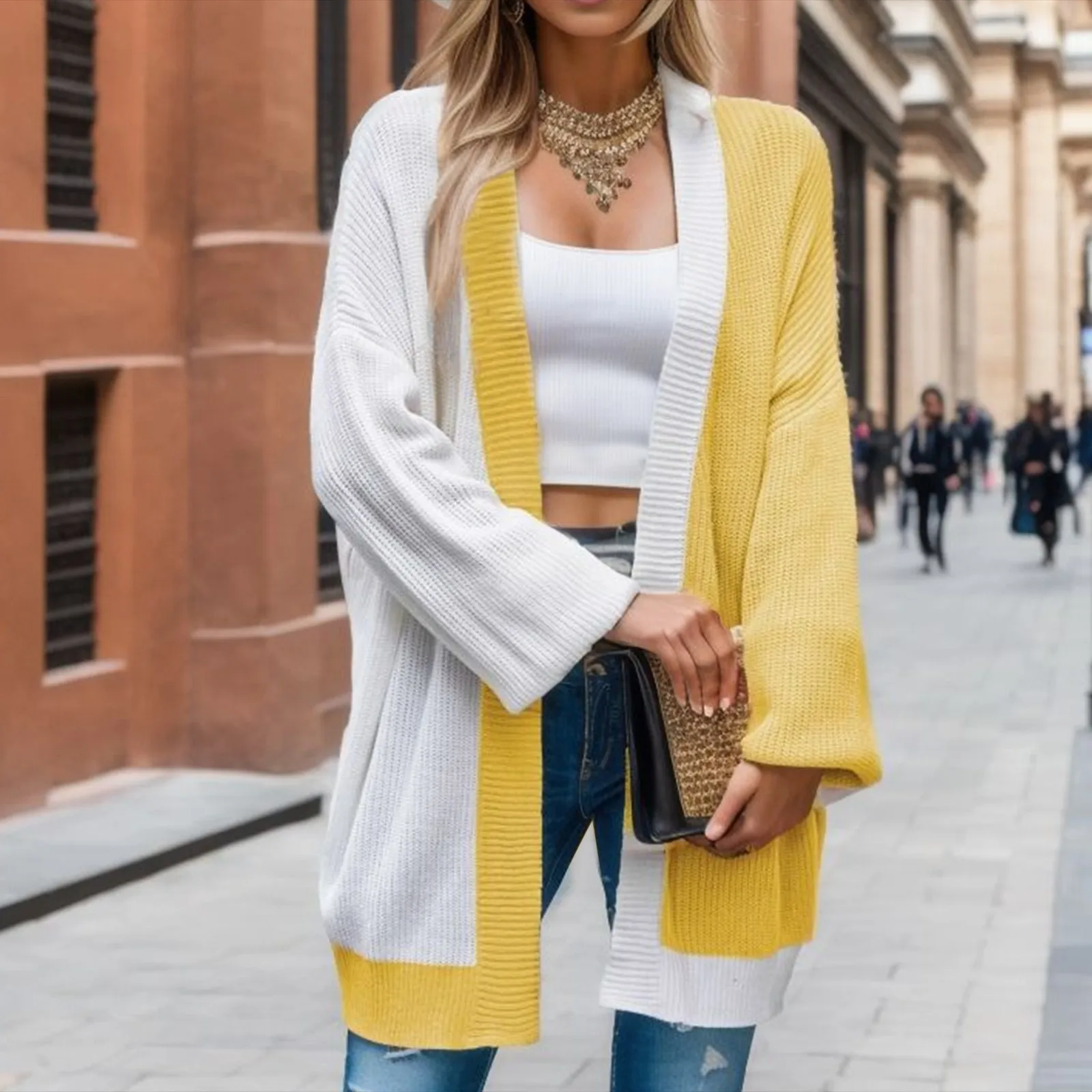 

Корейский вязаный свитер, кардиган, осенняя трикотажная одежда в стиле пэчворк с длинным рукавом, корейская мода, новинка 2023, вязаные топы