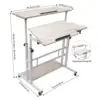 Mobile Stand Up Desk Adjustable Laptop Desk With Wheels Home Office Computer Table-White 4