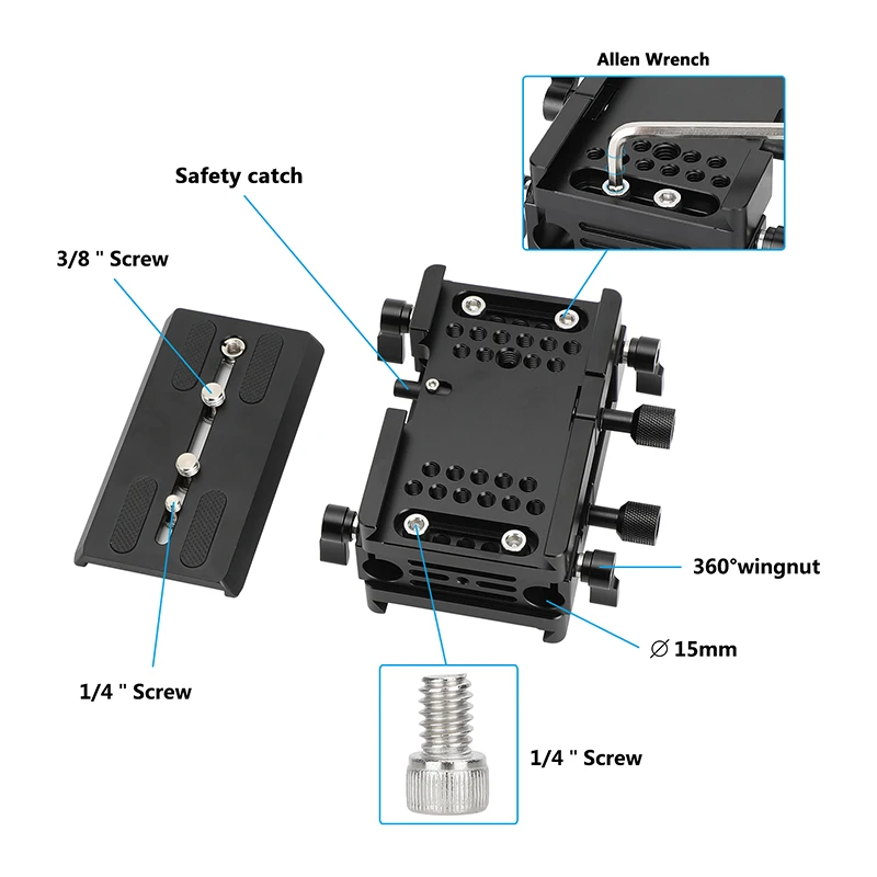 Camvate-placa de Liberação Rápida para o Ombro Dslr Placa Base da Câmera Braçadeira Dovetail Arri Lws Rod Support System Tripé 15 mm - Image 6