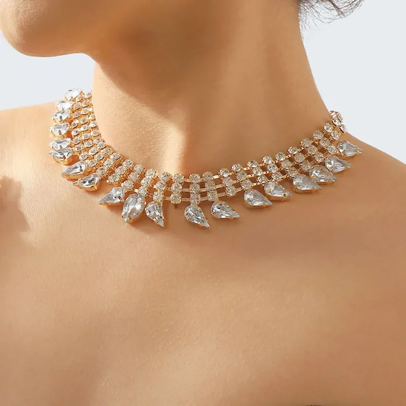Multi-layered Water Drop Women's Necklace Full of Rhinestones Gorgeous Fashion Banquet Exaggerated Necklace For Woman Jewelry