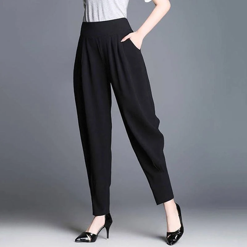 

2024 Women's Harun Spring and Autumn Carrots Loose and Slim High Waist Panel Pockets Fashion Solid Color Casual Lantern Pants