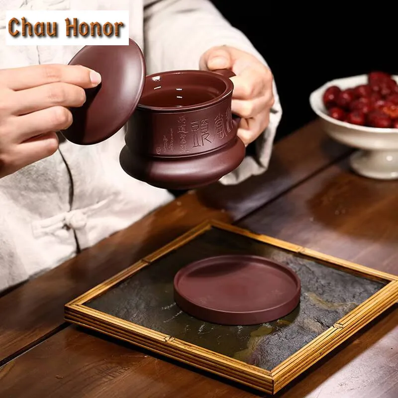 310ml Authentic Yixing Raw Ore Purple Clay Filtration Teacups Handmade Household Kung Fu Tea Set Tea Ceremony Accessories Gifts