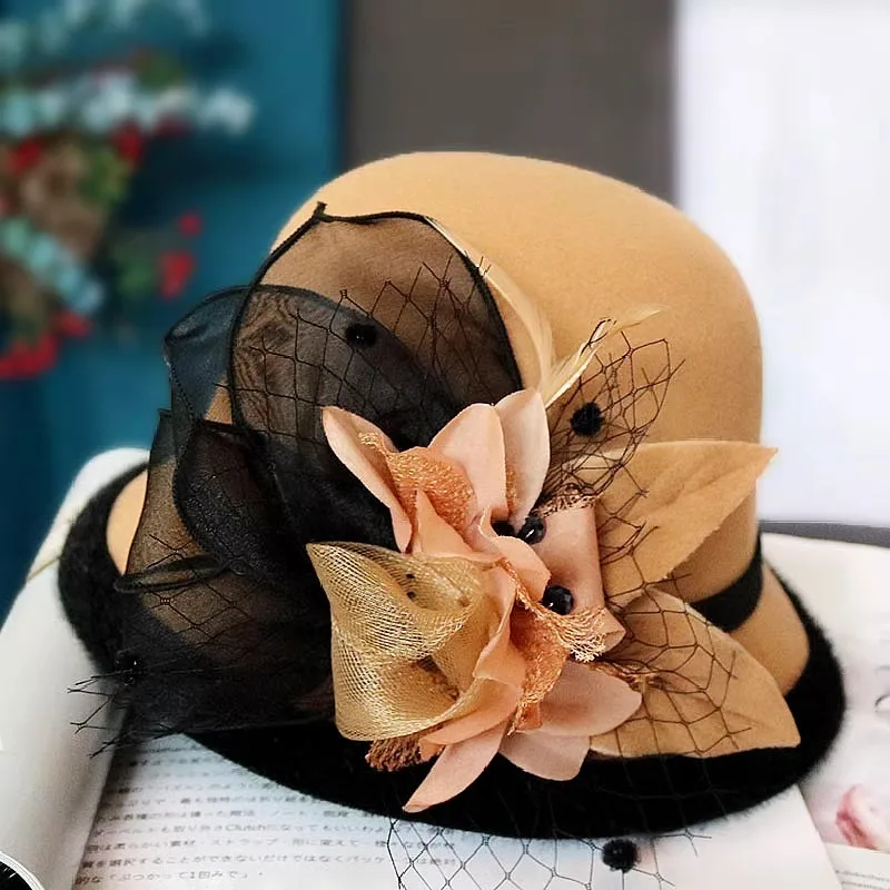 Elegant Lady Flower Sun Hat Women Wedding Tea Party Church
