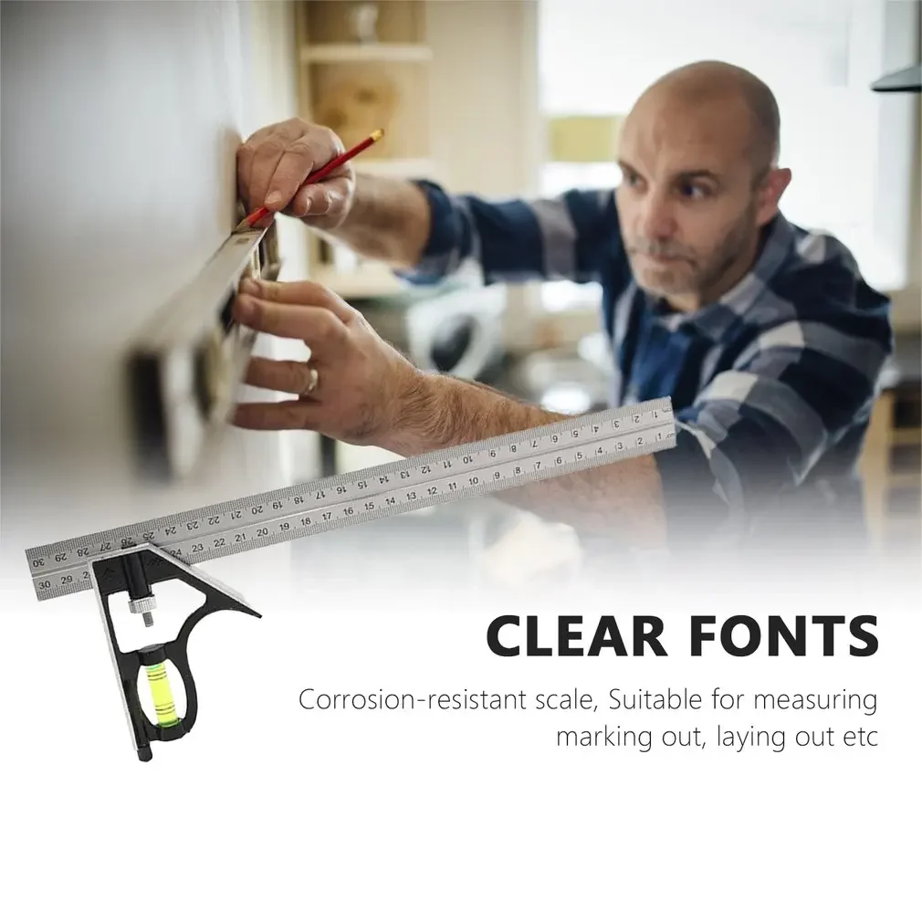 조절 가능한 45/90도 직각자 300MM, 버블 레벨이 있는 콤비네이션 각도기, 만능 측정 게이지