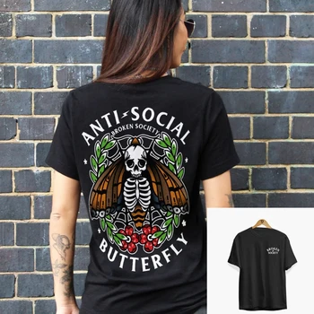 T-shirt Casual Stile Retrò con Stampa Tatuaggio Farfalla Anti Social Butterfly, Top di Lusso Unisex 2026