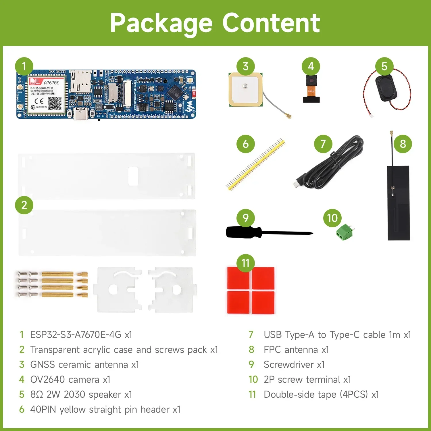 Waveshare ESP32-S3 A7670E 4G  , LTE Cat-1, 2G, WiFi, , ȭ ȭ, SMS, GNSS Ŵ 