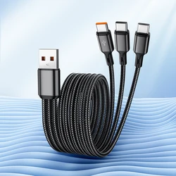 Universal 3 - in - 1 High - Speed USB to Triple Type - C Charging and Data Cable - 100W 6A Fast Charge for 1.2m (Black)