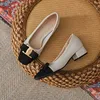2025 New Classic Thick Heel Bow Metal Decoration Lady Pumps Simple Square Head Leather Women Single Shoes Fashion Dress Shoe 3