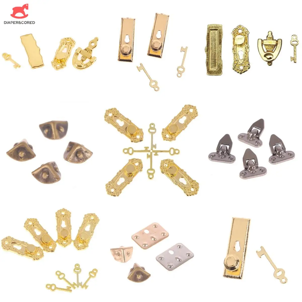 112DollhouseMiniMetalCraftsDIYDoorKnobsKeysSetHardware