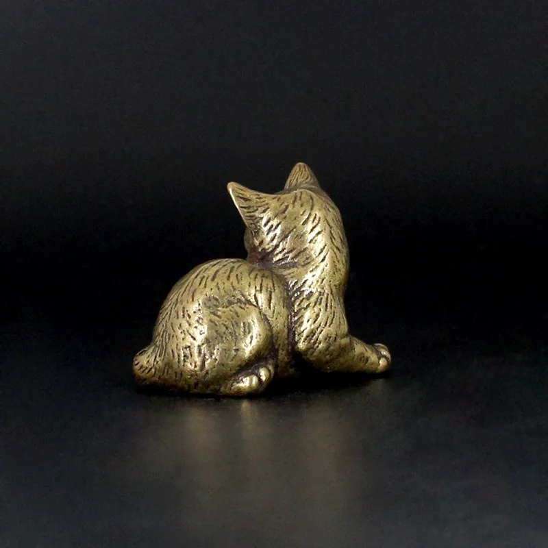 1 x Messing-Kitty-Ornament – Büro-Desktop-Ornament mit gelangweiltem Retro-Tee-Haustier-Messing-dekorativem Anhänger, Statue im mehreren Stil – Detail 5