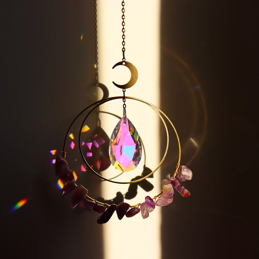 Crystal Sun Prisms Wind Chime Moon Star Hanging Sun Catchers Wind Chimes Rainbow Chaser Window Wedding Curtain Hanging Decor sun catcher,crystal pendant,sun catchers,window ornament
