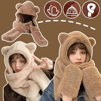 Cute Plush Bear Ear Hat Scarf and Gloves Combination 1