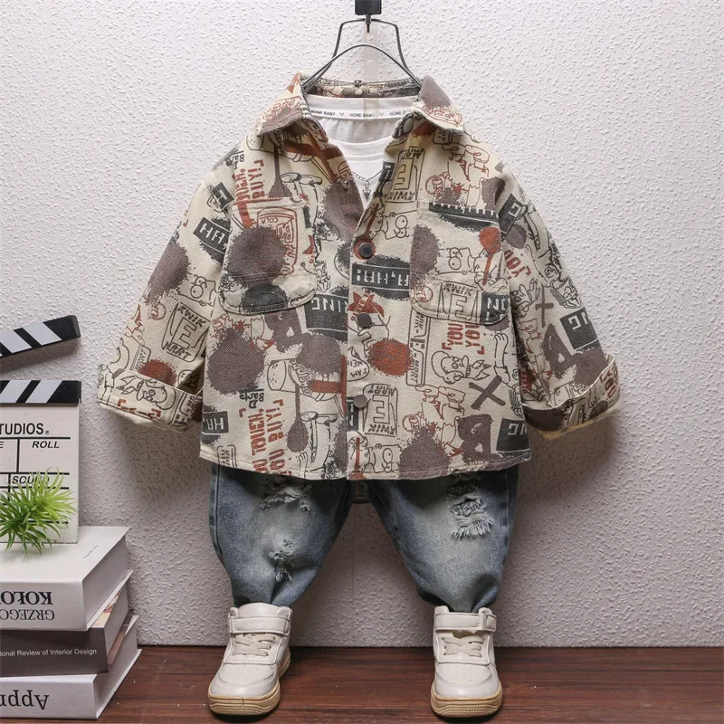 Spring Autumn Boys Shirt Jacket Stylish Children's Clothing Baby Trendy Top Streetwear Shirt for Little Boys AE Stock Origin