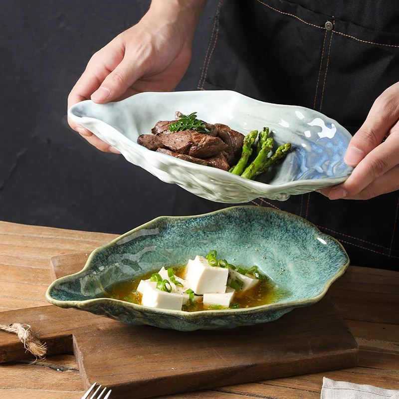 Creative Oyster Shell Ceramic Western Dish Japanese Retro Kiln Tableware Restaurant Sushi Sashimi Plate Kitchen Fruit Salad Bowl