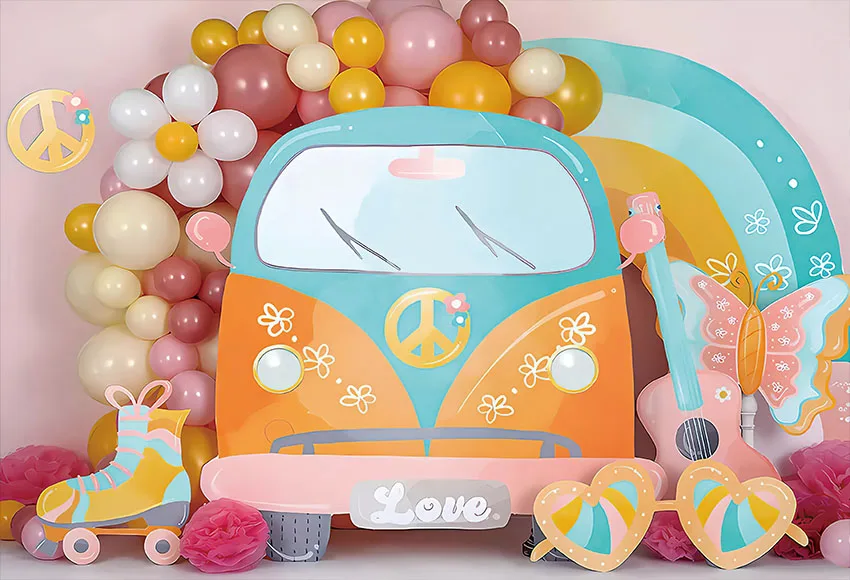 

Винтажный Виниловый фон для студийной фотосъемки в стиле хиппи ван мир и любовь баг с днем рождения Маргаритка 220 см X 150 см