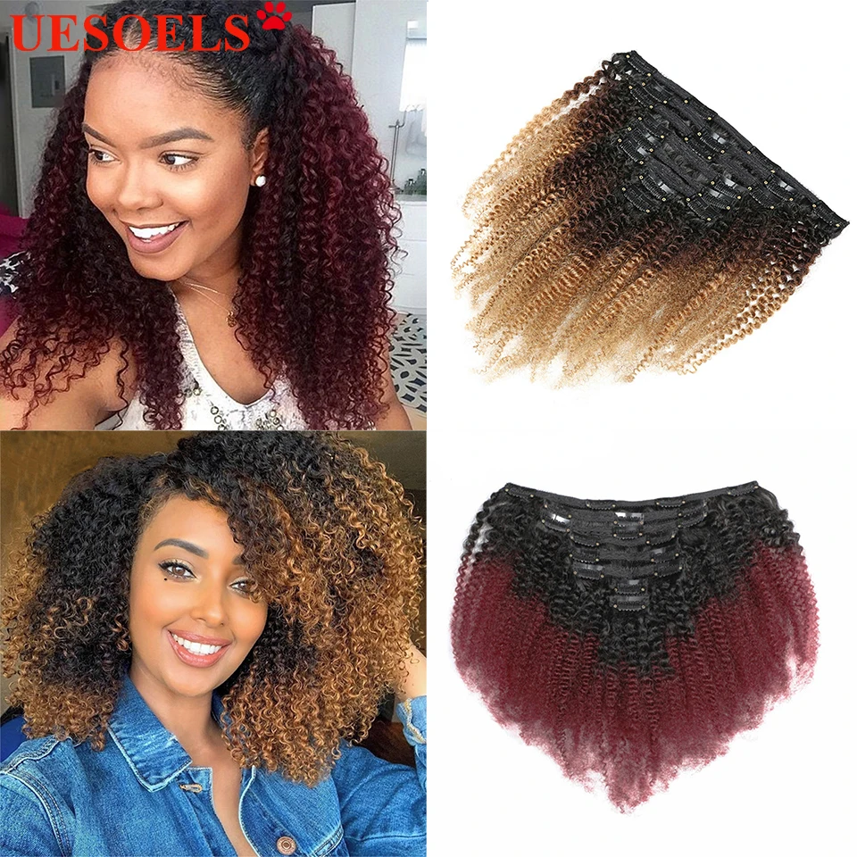 Afro Curly Clip In Extensions 1B/4/27 1b/99J Clips Human Hair Extension Women Full Head 8pc/Set 120g Remy Brazilian Hair hair extensions