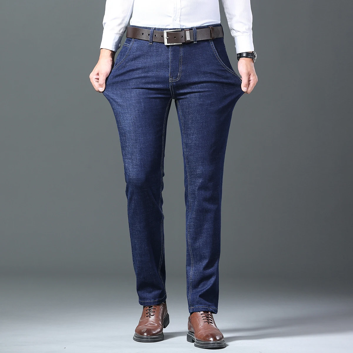 Wthinlee 2024 NEW Men's Fashion Business Jeans Classic Style Casual Stretch Slim Jean Pants Male Brand Denim Trousers Black Blue 5