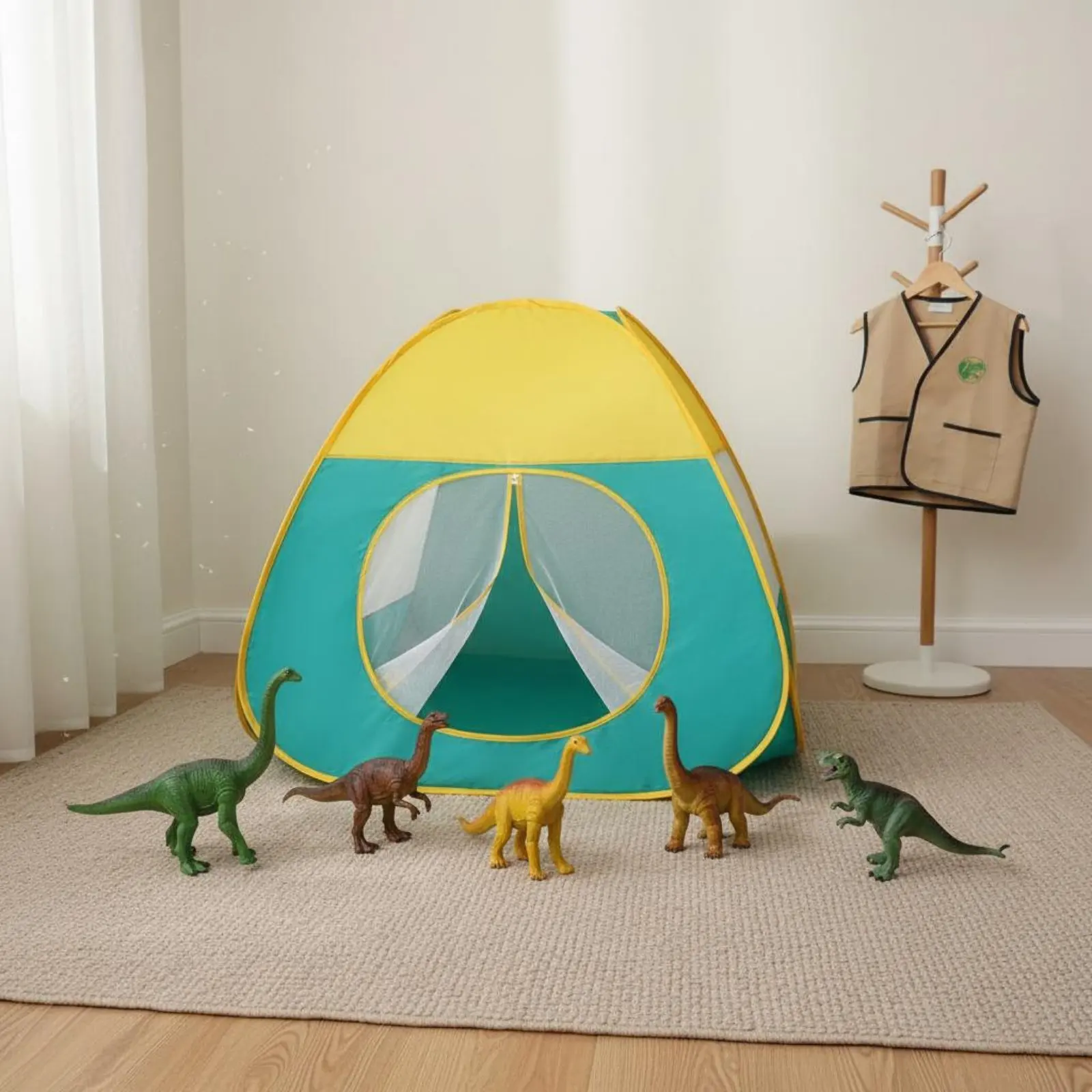 공룡랜드 즉시설치 텐트 간편설치 공룡놀이 텐트 고생물학자 역할놀이 키트 오래..