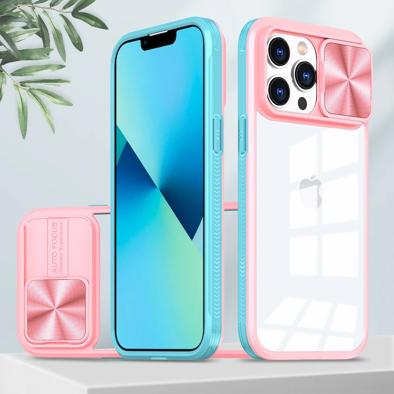 Luxury Slide Camera Lens Protection Case with Shockproof Clear Bumper Cover