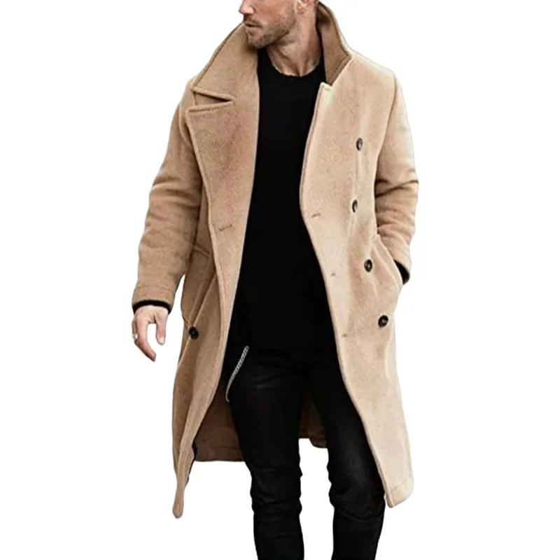 23 Autumn and Winter Woolen Men's Coat Long Multi-color Multi-code Woolen Windbreaker European Coat Double-breasted 3