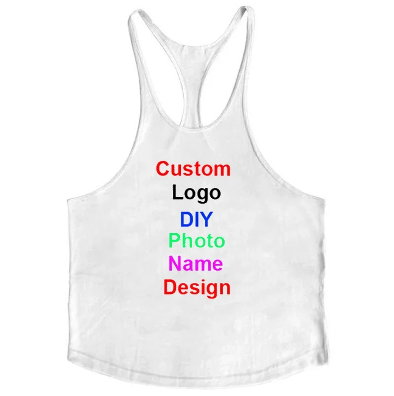 DIY Logo Photo Name Design Customized Summer Fitness Mens Gym Clothing Bodybuilding Stringer Tank Top Cotton Sleeveless Shirt