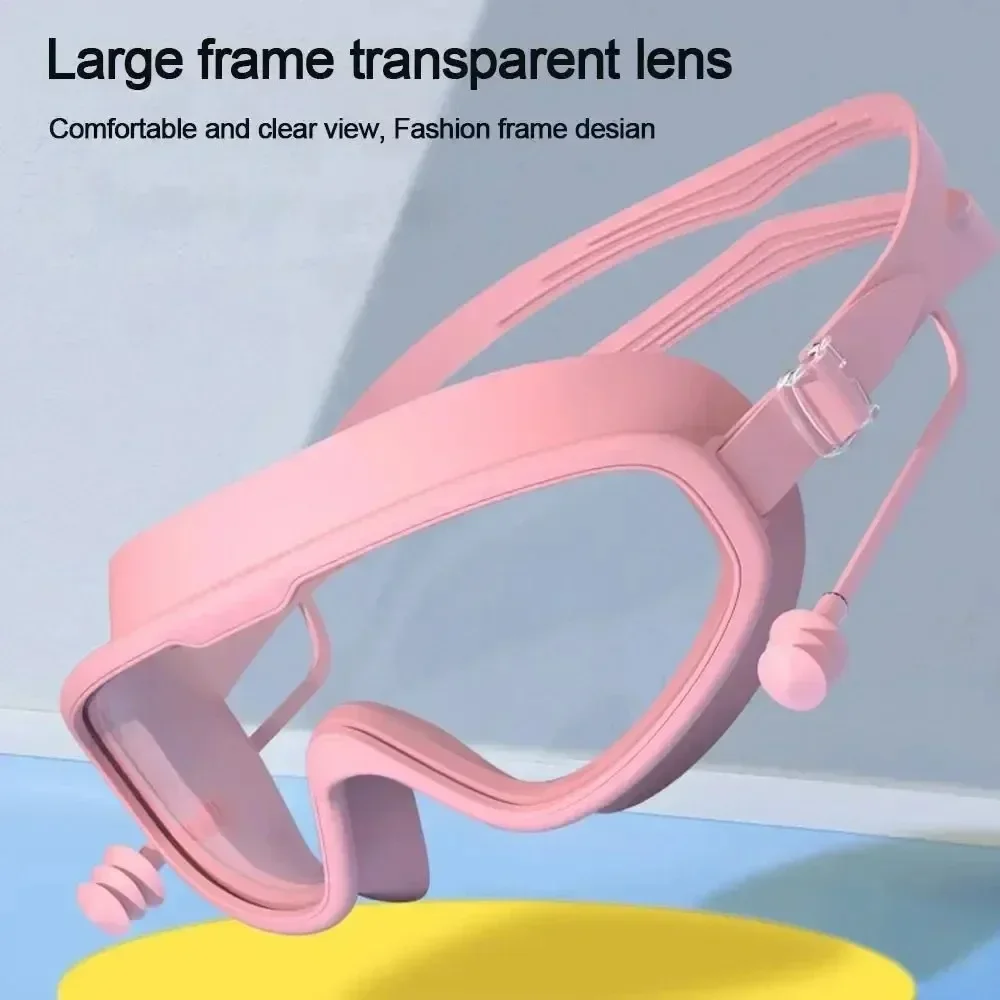Silicone Swimming Goggles Swim Glasses Big Frame with Earplugs Men Women Professional HD Anti-fog Swimming Parts