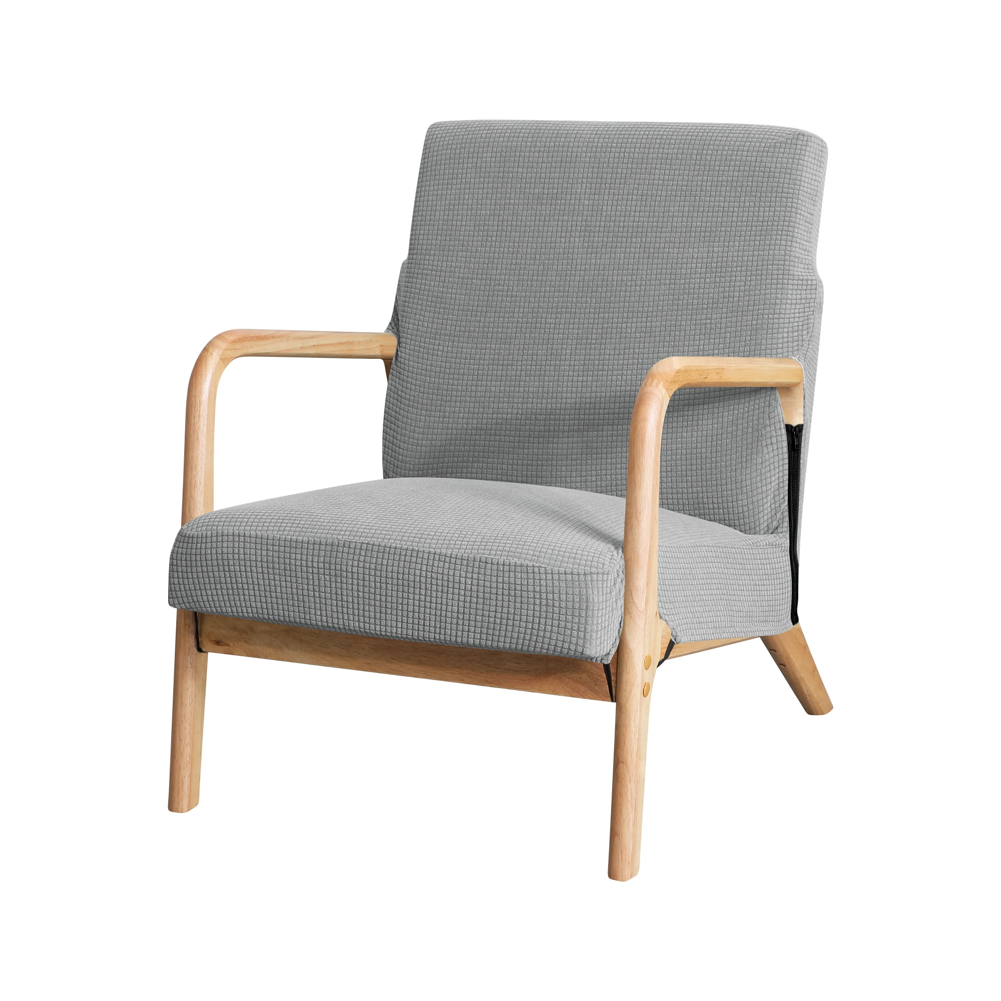 Water-Resistant Jacquard Armchair Slipcover - Solid Color Stretch Furniture Cover with Zipper