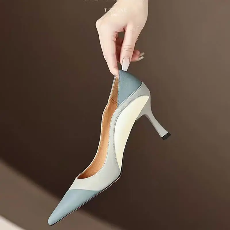 

Match Color Pointy High Female Heels Women's Single Shoes 2024 Spring Summer New Fashion Ladies Shoes All Match Small Shoes