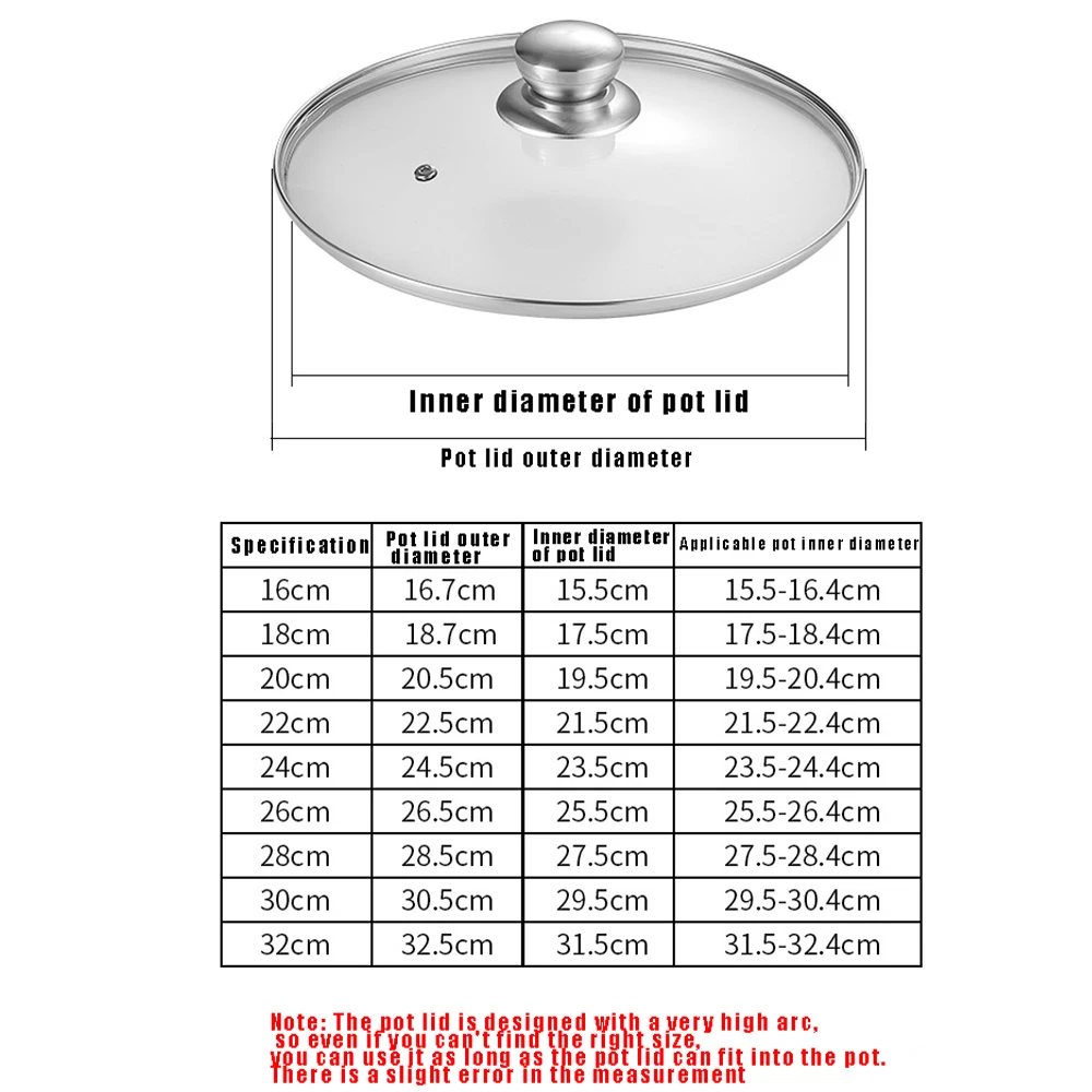 Tempered Glass Pot Lid Stainless steel Rimmed Pan Lid Spill Shatter-Proof Round Chef Glass Cover for Home Cooking Pan