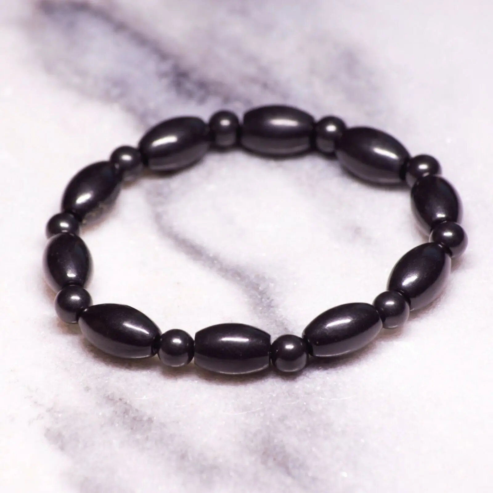 Bracciale Shungite Cordoncino Elastico 4G 5G Emf Protezione & Guarigione Fullerenes-1Pc