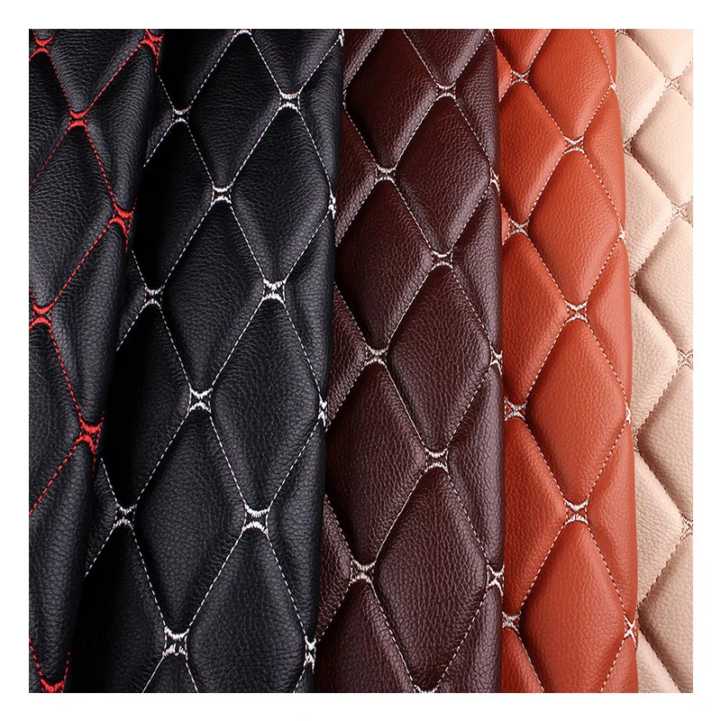 100*155cm Faux Leather Fabric Foam Sponge Quilted Embroidered Fabric Synthetic Diamond For Sofa Upholstery Auto Headliner