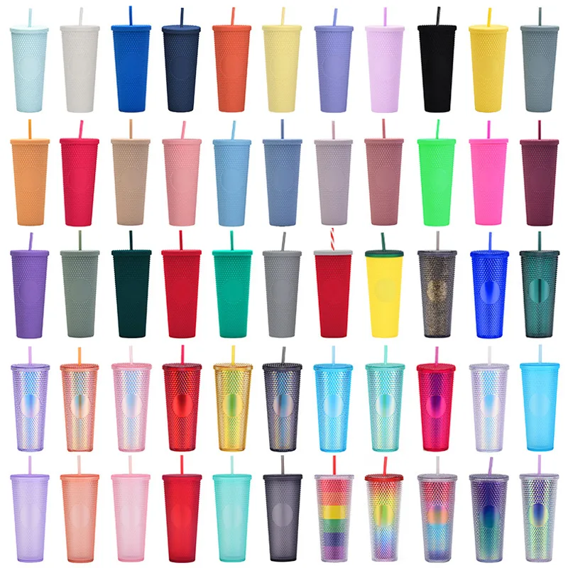 Plastic Glitter Cup 700ml 710ml 24oz Double Wall Durian Tumbler
