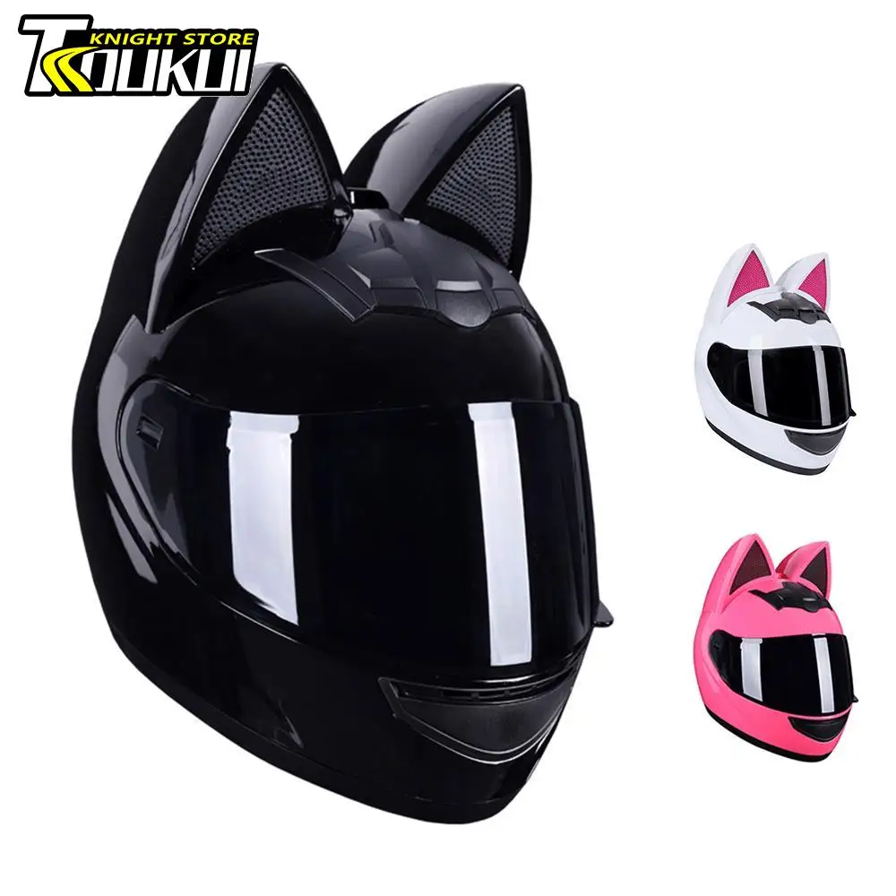 Women Motorcycle Helmet Cat Ear Detachable DOT Certification Moto