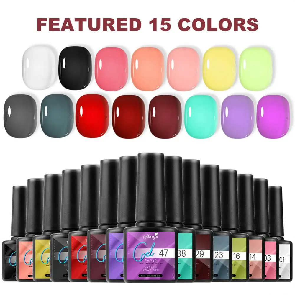 

Nail Gel Polish 15colors Semi Permanent Gellack Nail Color Glue Nail Art Salon Glitter 8ml Soak Off Organic UV LED Nail Gel Lady