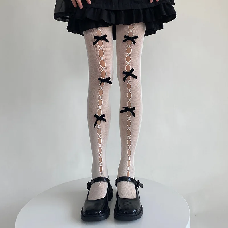Description Picture 2 of itemSweet Cute Women Hollow Out Bowknot Tights Pantyhose Japanese Style Kawaii Thigh High Socks Pantyhose Fishnet Stockings