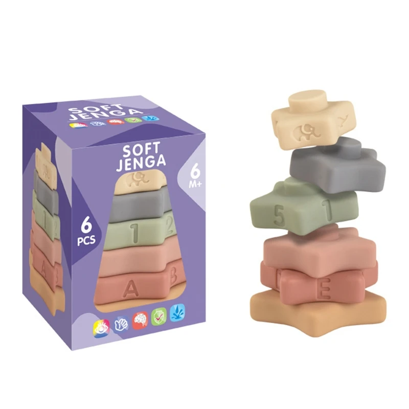 

Montessori Teething Toy Education Soft Building Toy Tower Baby Travel Toy
