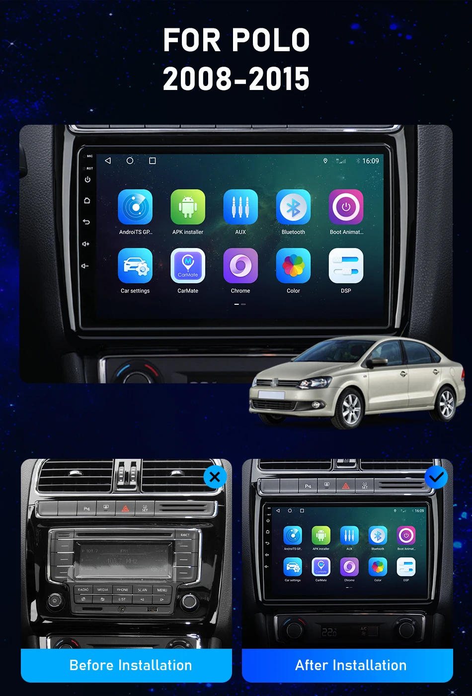 Car Multimedia Player Android 12.0 Radio For Volkswagen Polo Sedan 2008  2009 2010 2011 2012 2013 2014 2015 2016 2017 2018 2019