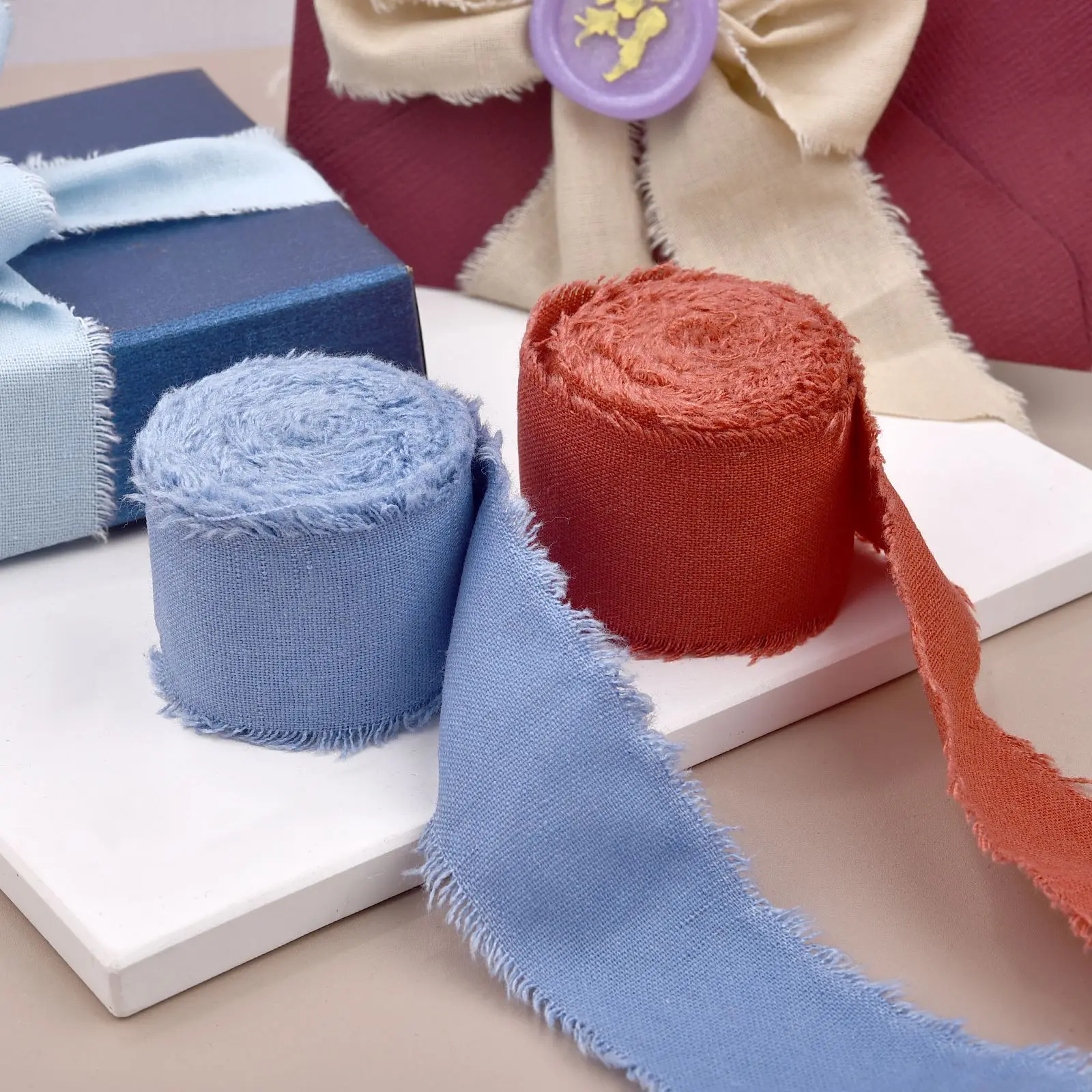 Ribbon Decoration Ribbon Supplies Cotton Ribbon Wrapping Ribbon Fabric Craft Supplies 4CMx5M Linen Ribbon Frayed Cotton Linen Fabric Craft Gift Wrapping Wedding Invitations Bridal Bouquets Decoration