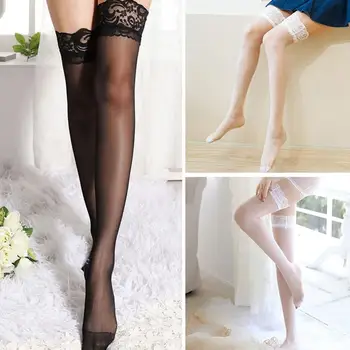Lace Top Silicone Non-Slip Thigh High Stockings – Ultra Thin Sheer Summer Tights 5