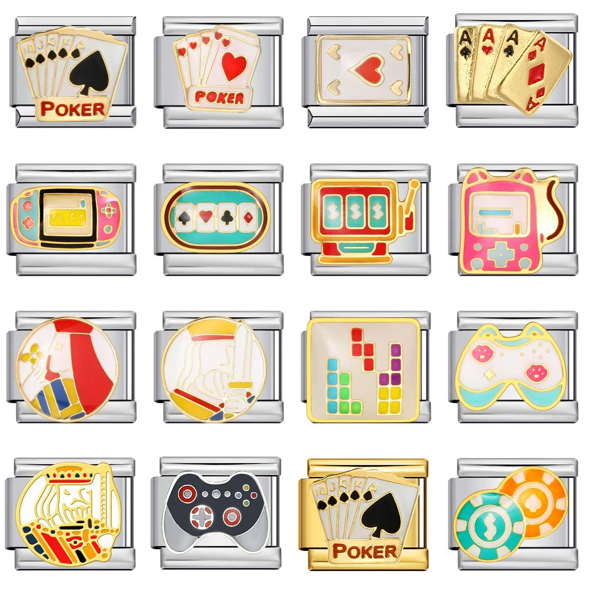 Y2k-consola de juegos de mesa de póker colorida, Chip italiano, eslabones aptos para pulsera de acero inoxidable de 9mm, cuentas para hacer moda, venta al por mayor