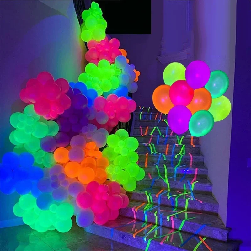 12 Stück Neon-Glühballons, wiederverwendbar, im Dunkeln leuchtender Ballon, Neon-Glüh-Party-Ballon, 6 Farben, fluoreszierende Geburtstagsparty-Dekoration für Kinder