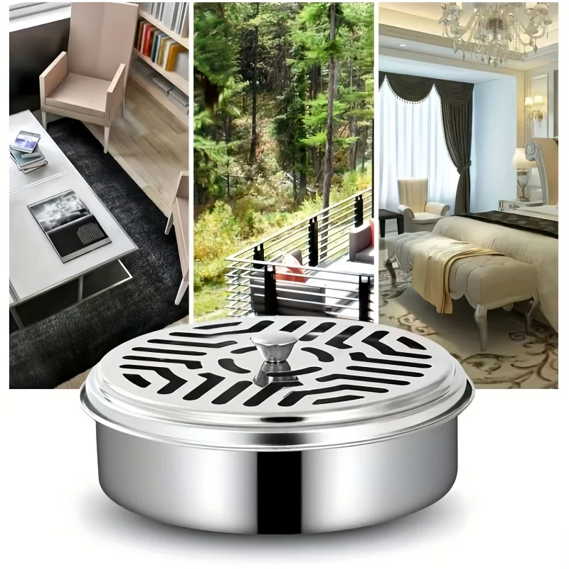 Windproof lid closed on stainless steel mosquito coil holder